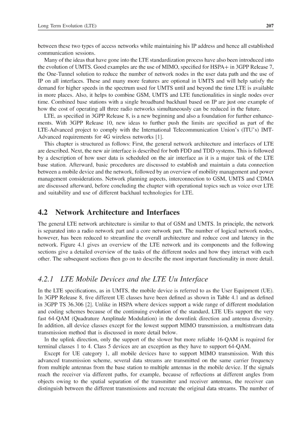 4.2 Network Architecture and Interfaces
4.2.1 LTE Mobile Devices and the LTE Uu Interface