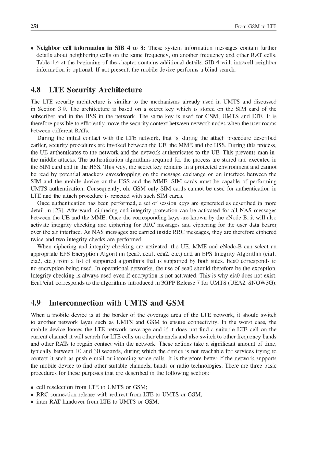 4.8 LTE Security Architecture
4.9 Interconnection with UMTS and GSM