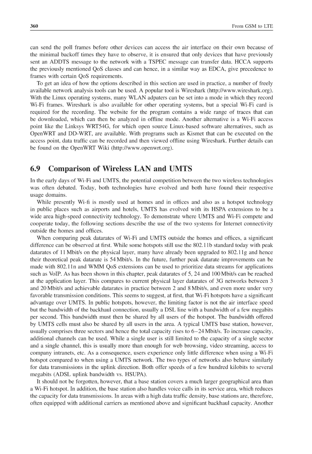 6.9 Comparison of Wireless LAN and UMTS