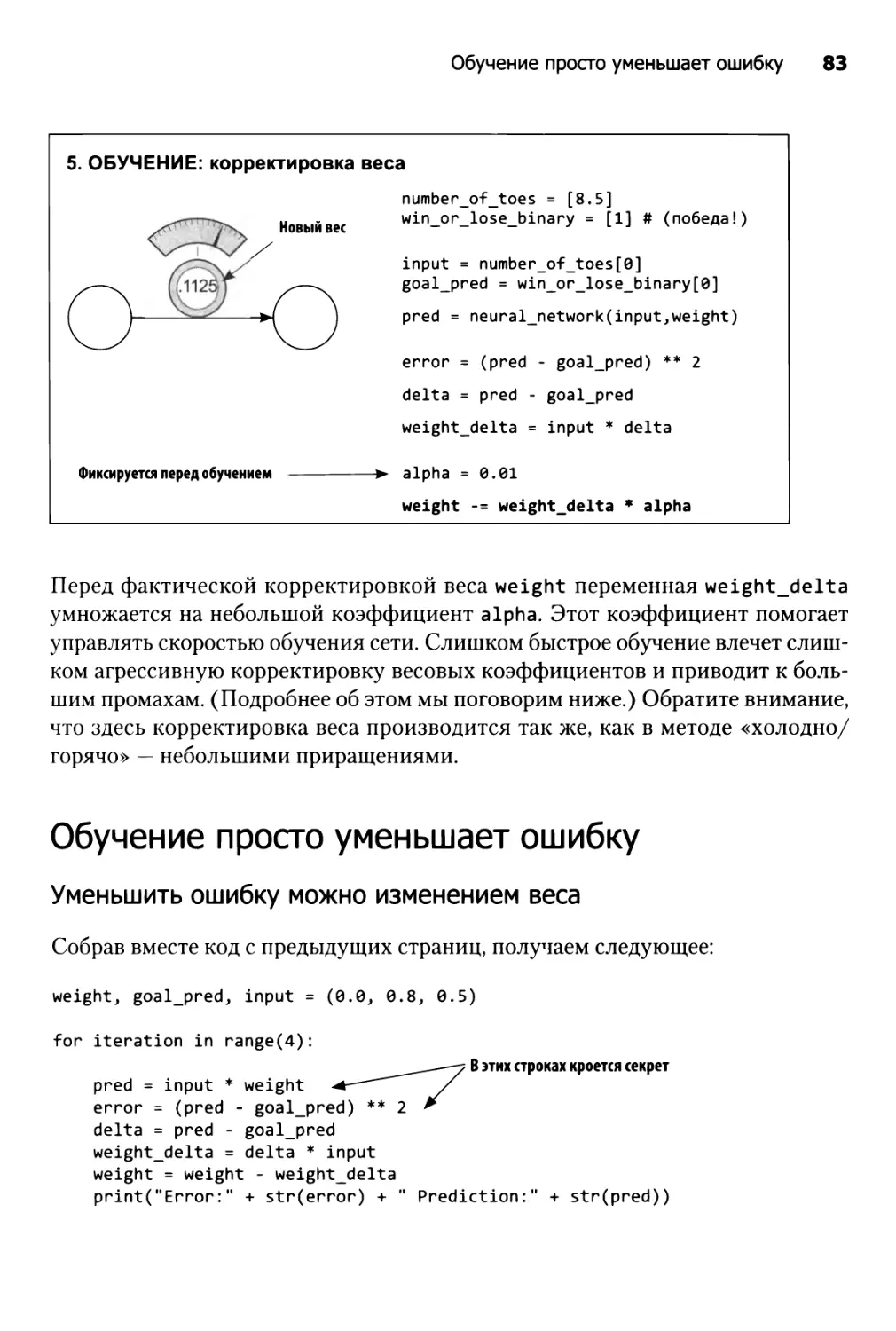 Обучение просто уменьшает ошибку