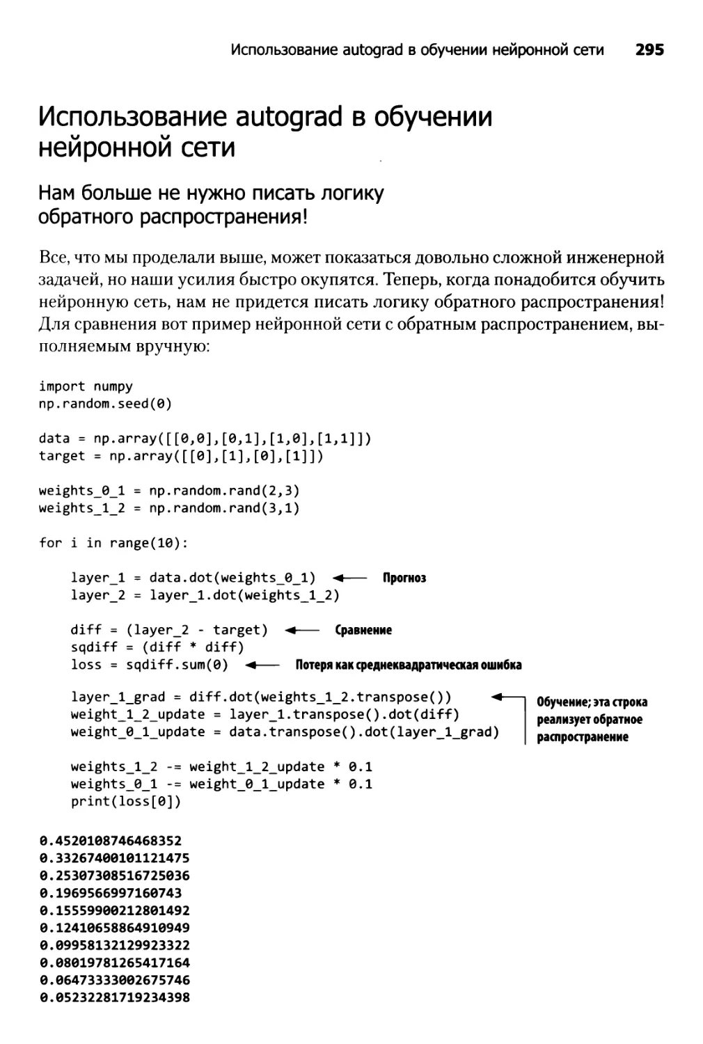 Использование autograd в обучении нейронной сети