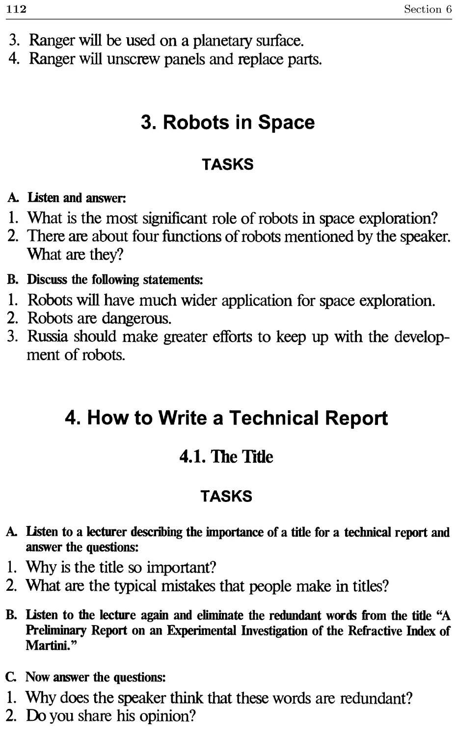 Listening 3. Robots in Space
Listening 4. How to Write a Technical Report