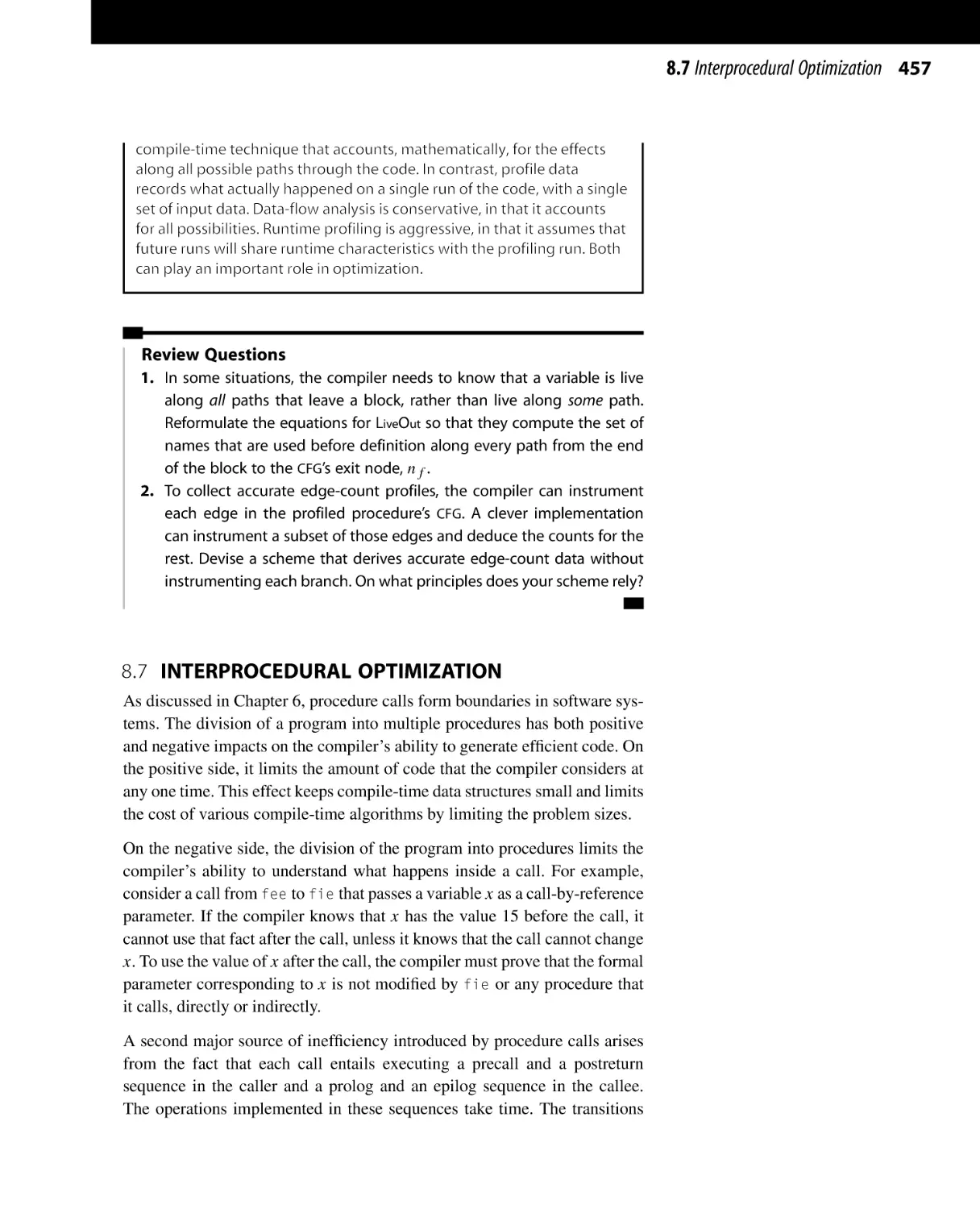 8.7 Interprocedural Optimization