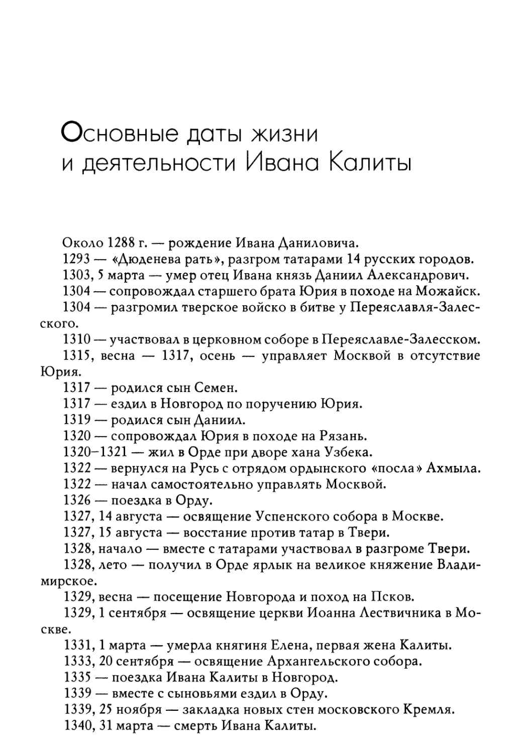 Основные даты жизни и деятельности Ивана Калиты