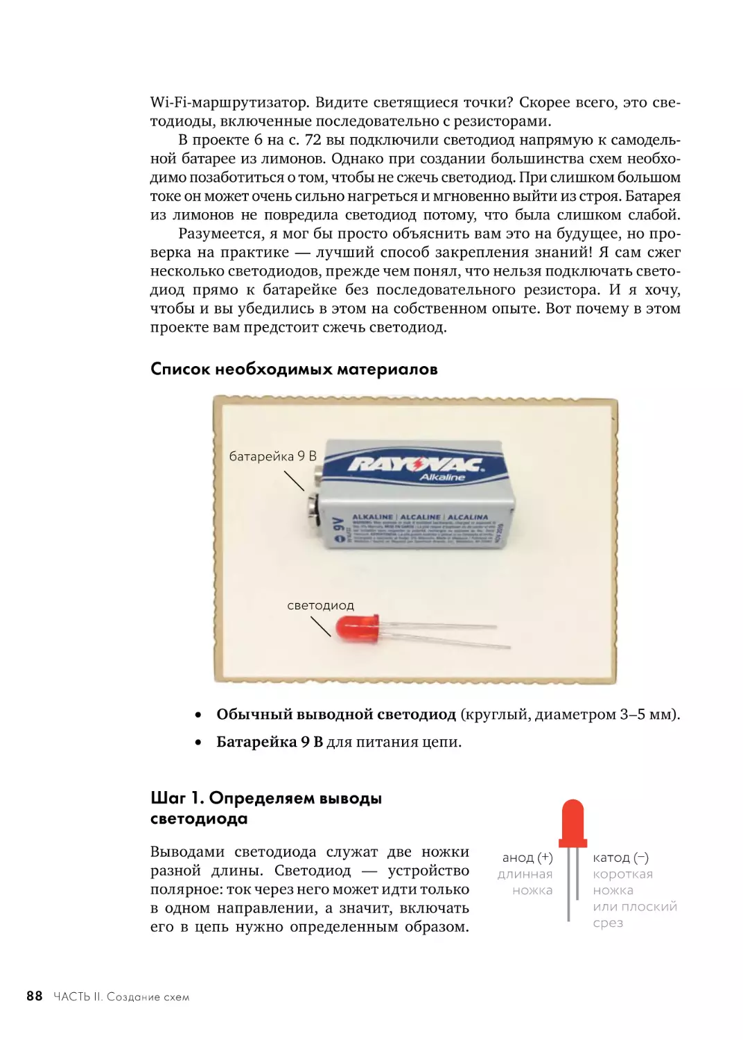 Список необходимых материалов
Шаг 1. Определяем выводы светодиода