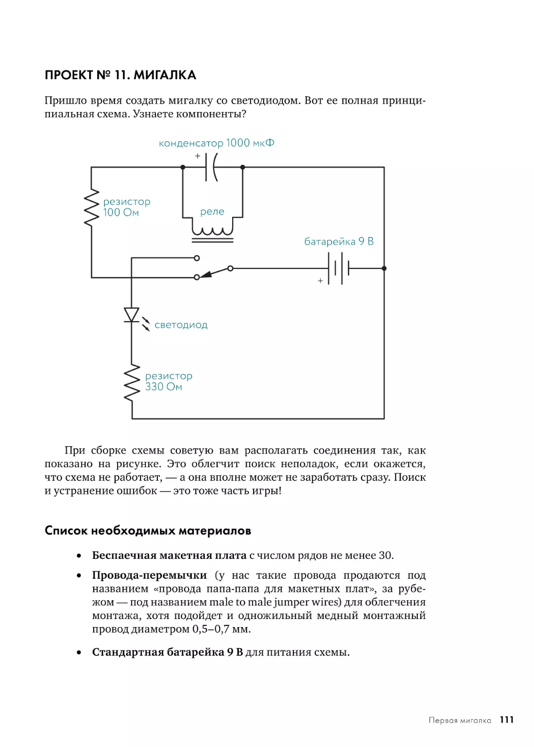 ПРОЕКТ № 11. МИГАЛКА
Список необходимых материалов