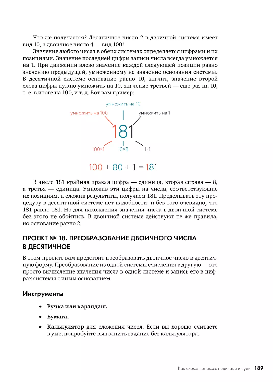 ПРОЕКТ № 18. ПРЕОБРАЗОВАНИЕ ДВОИЧНОГО ЧИСЛА В ДЕСЯТИЧНОЕ
Инструменты