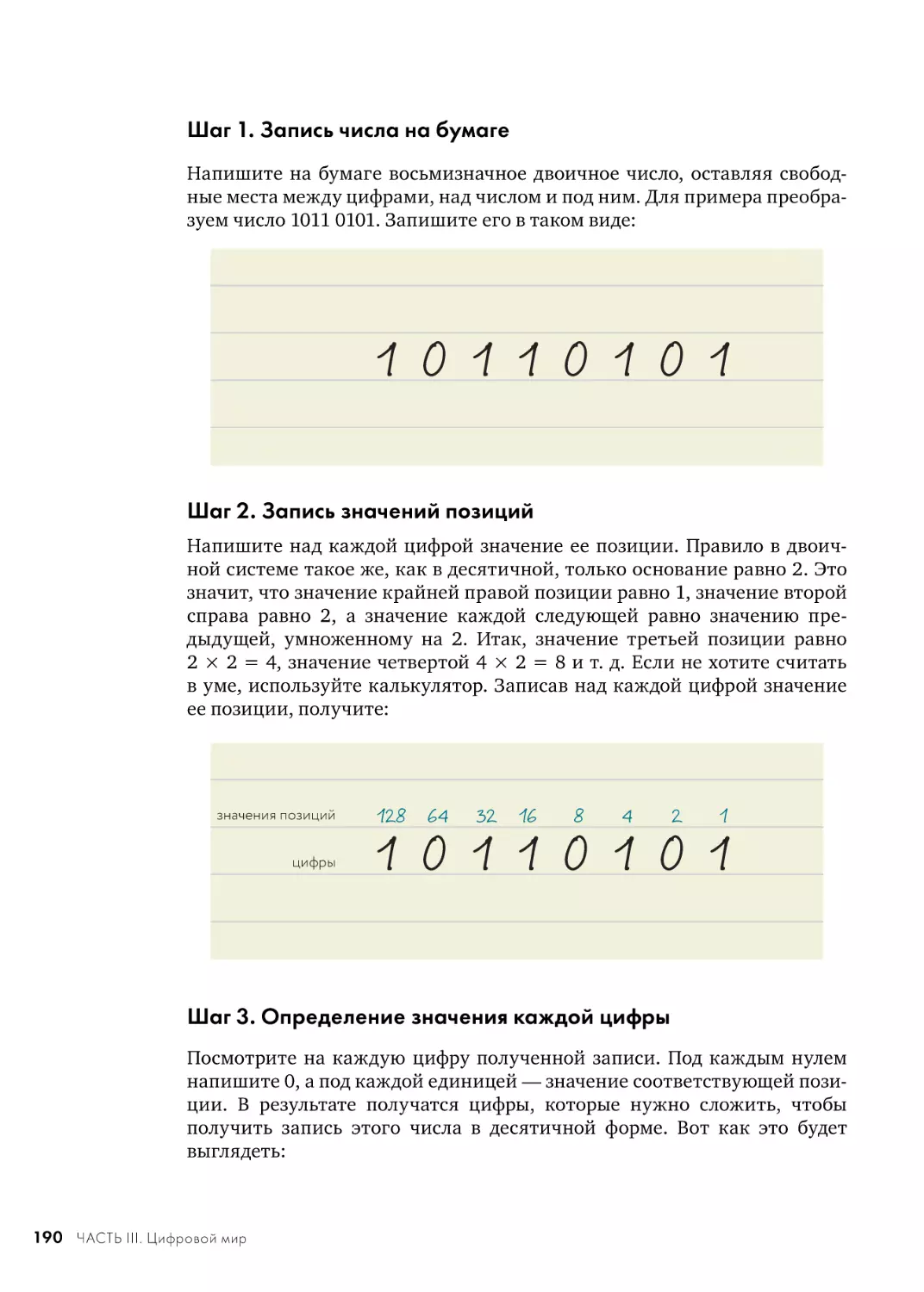 Шаг 1. Запись числа на бумаге
Шаг 2. Запись значений позиций
Шаг 3. Определение значения каждой цифры