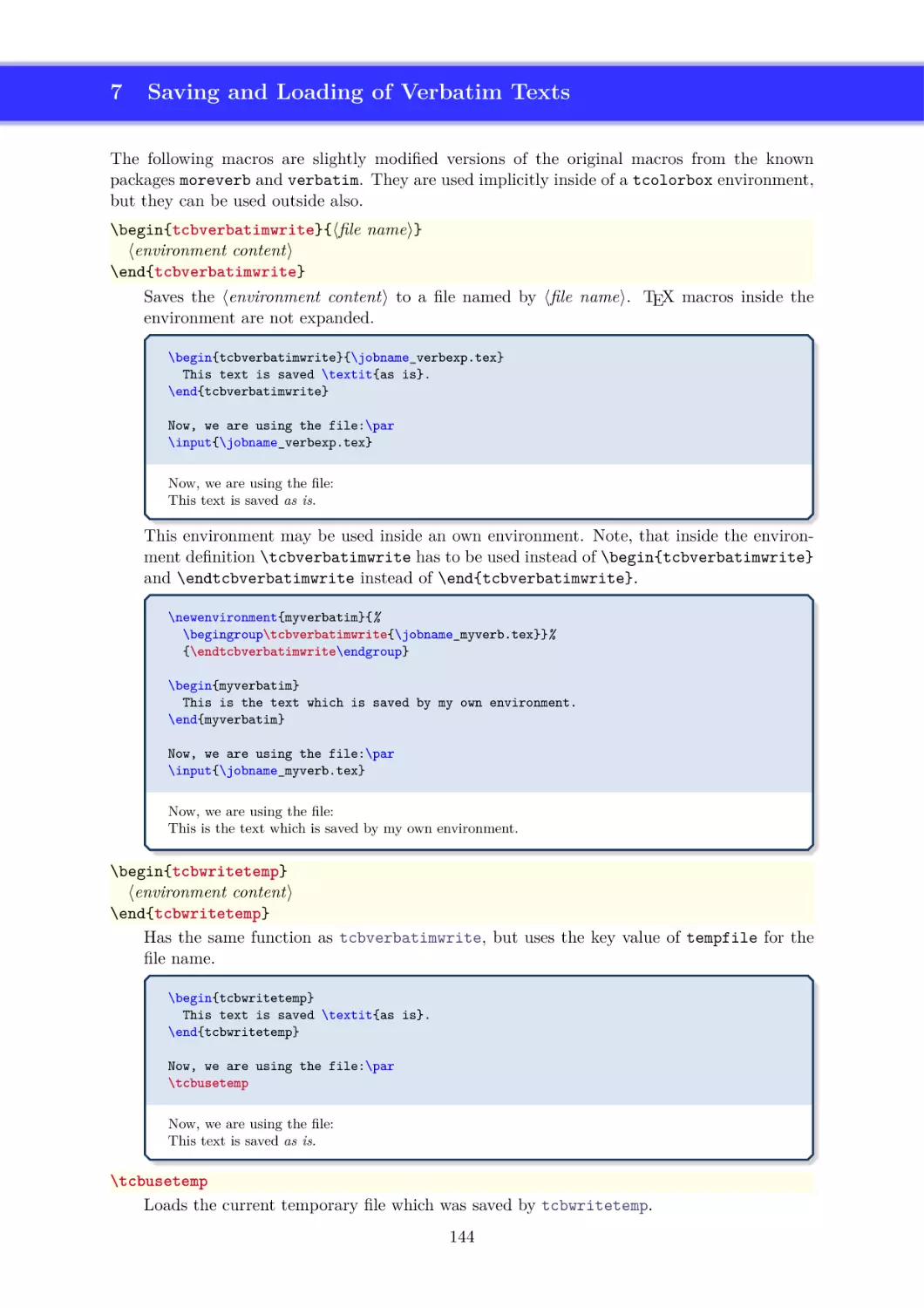 Saving and Loading of Verbatim Texts