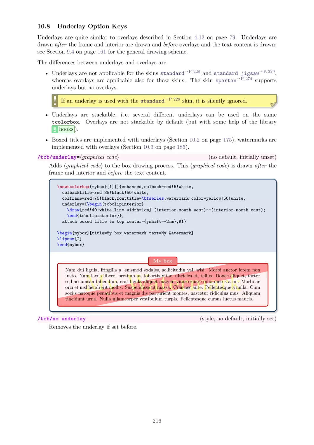 Underlay Option Keys