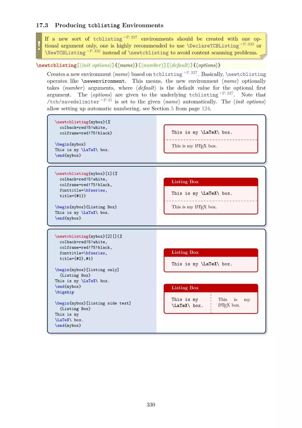 Producing tcblisting Environments