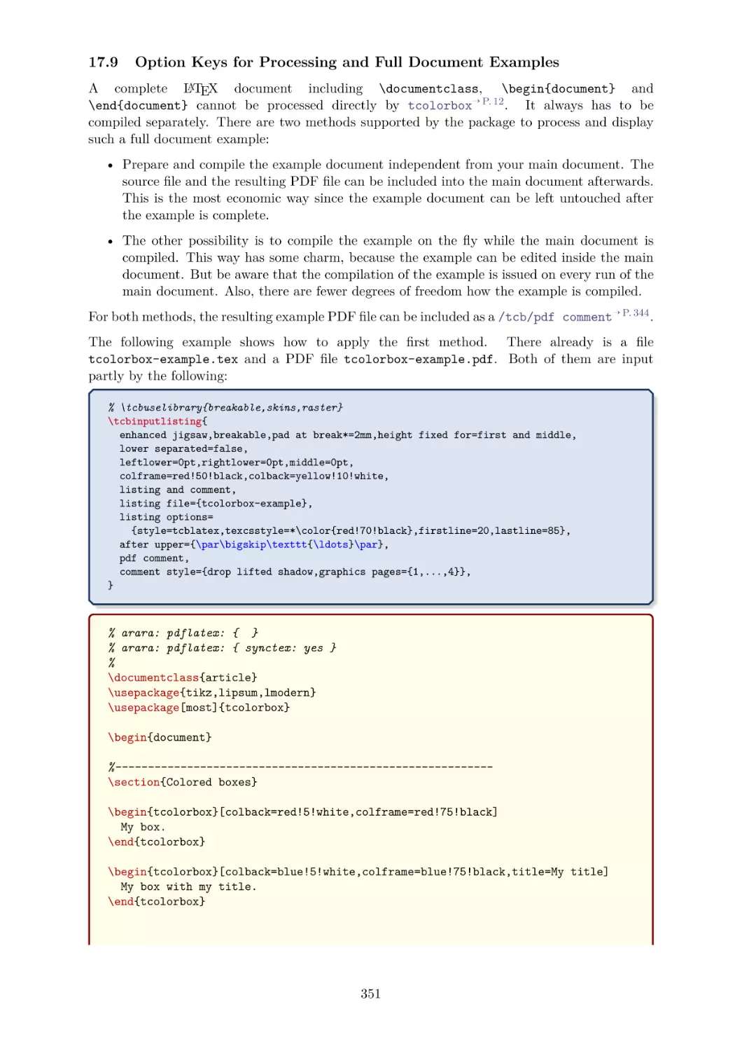 Option Keys for Processing and Full Document Examples