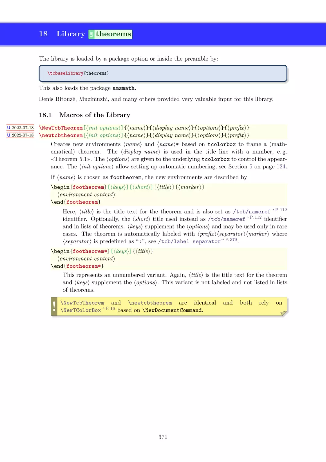 Library `theorems'
Macros of the Library