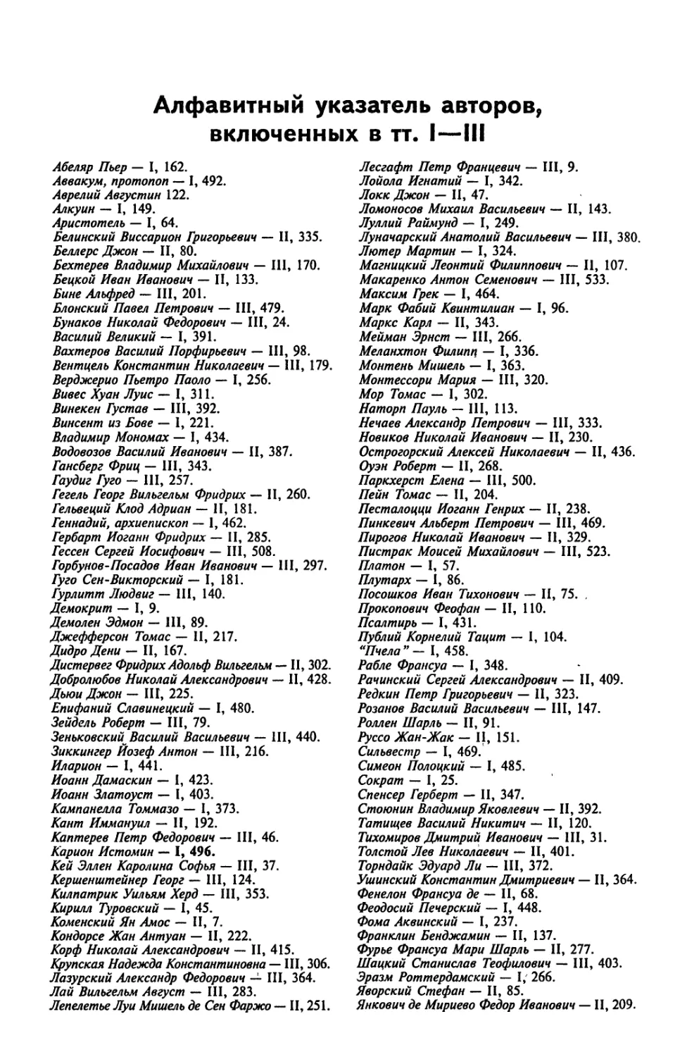 Алфавитный указатель авторов, включённых в тт. I-III