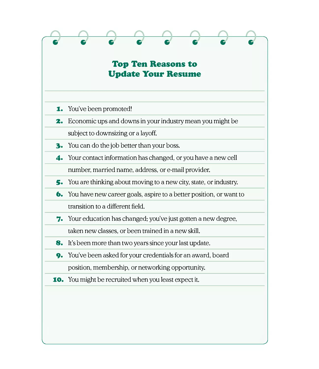 Top Ten Reasons to Update Your Resume