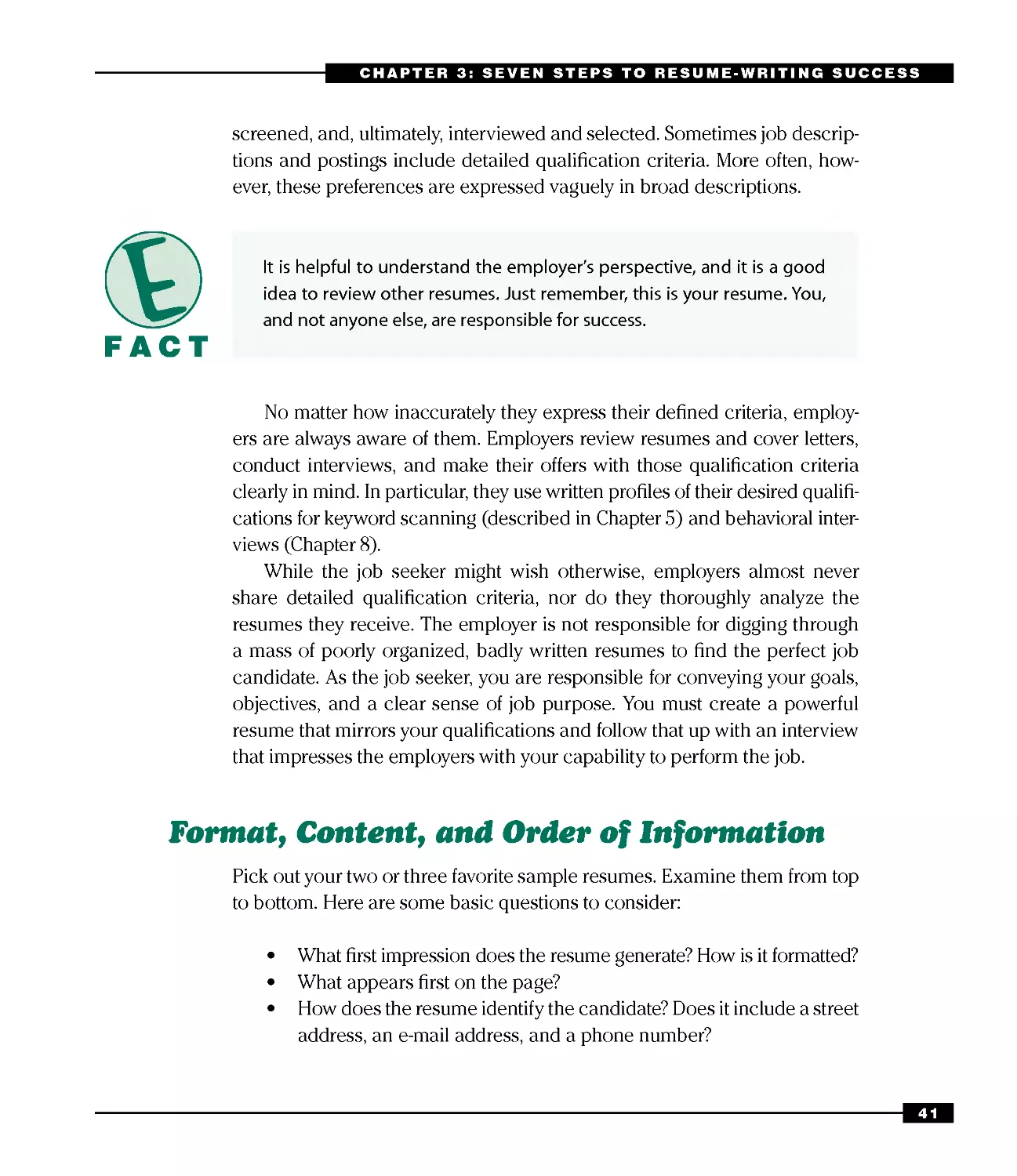 Format, Content, and Order of Information