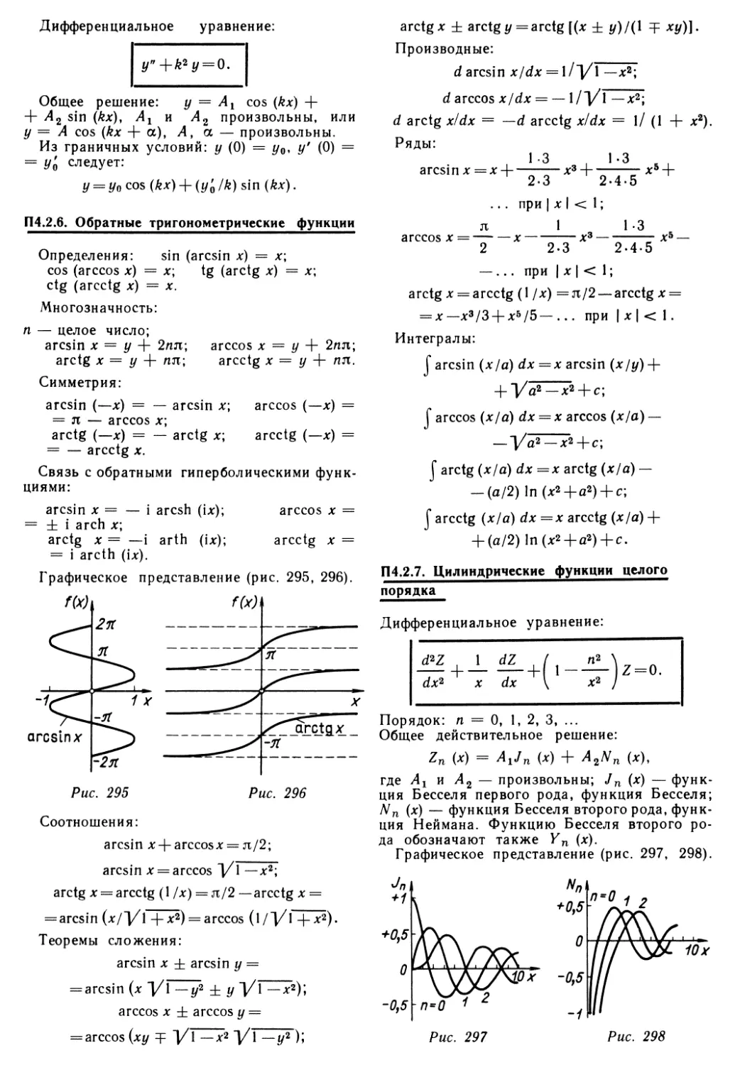 П 4.2.6. Обратные тригонометрические функции
П 4.2.7. Цилиндрические функции целого порядка