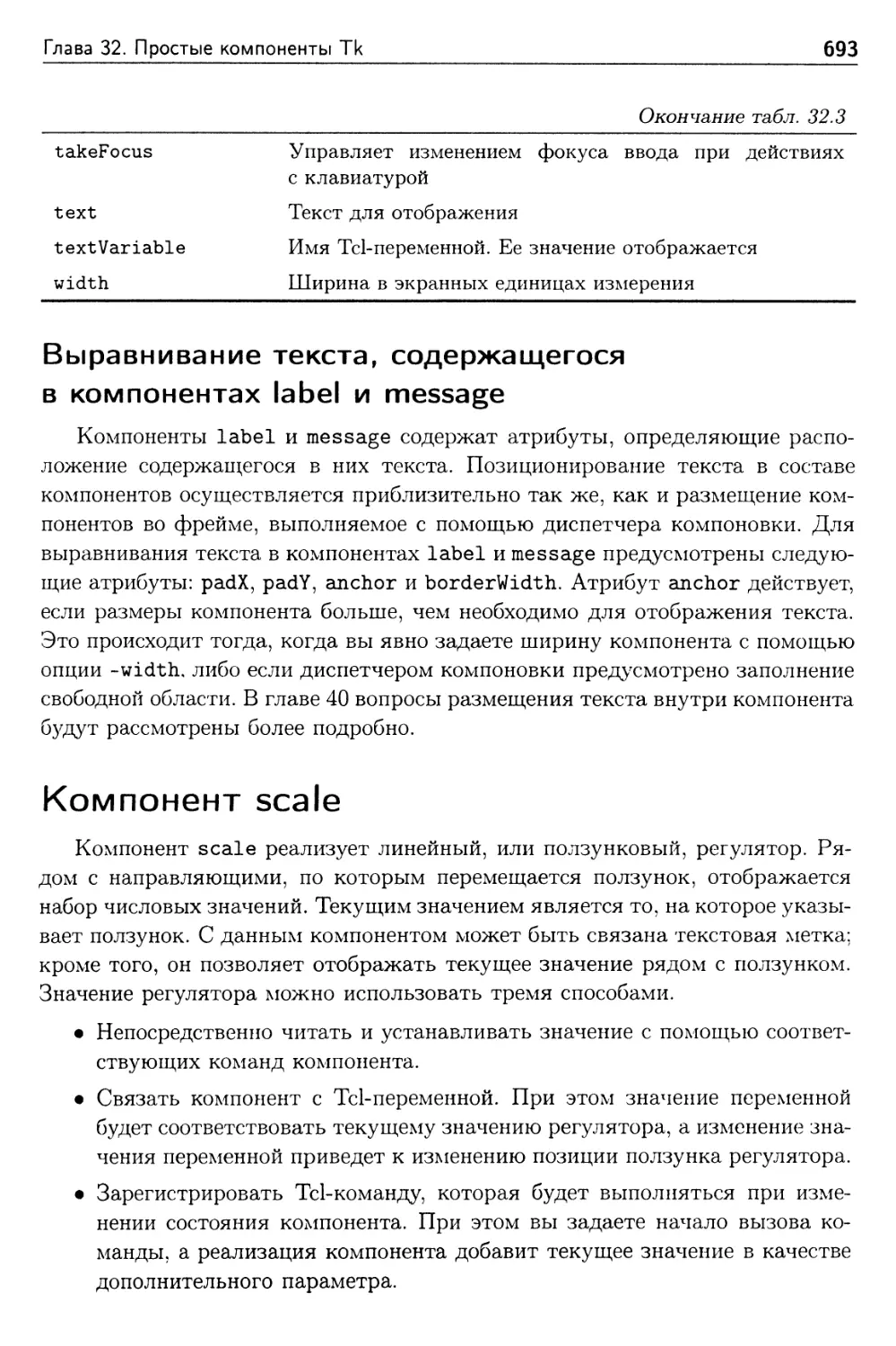 Выравнивание текста, содержащегося в компонентах label и message
Компонент scale