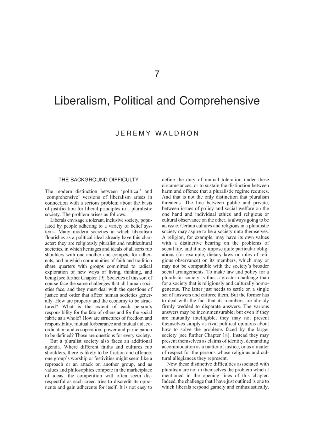 7 Liberalism, Political and Comprehensive