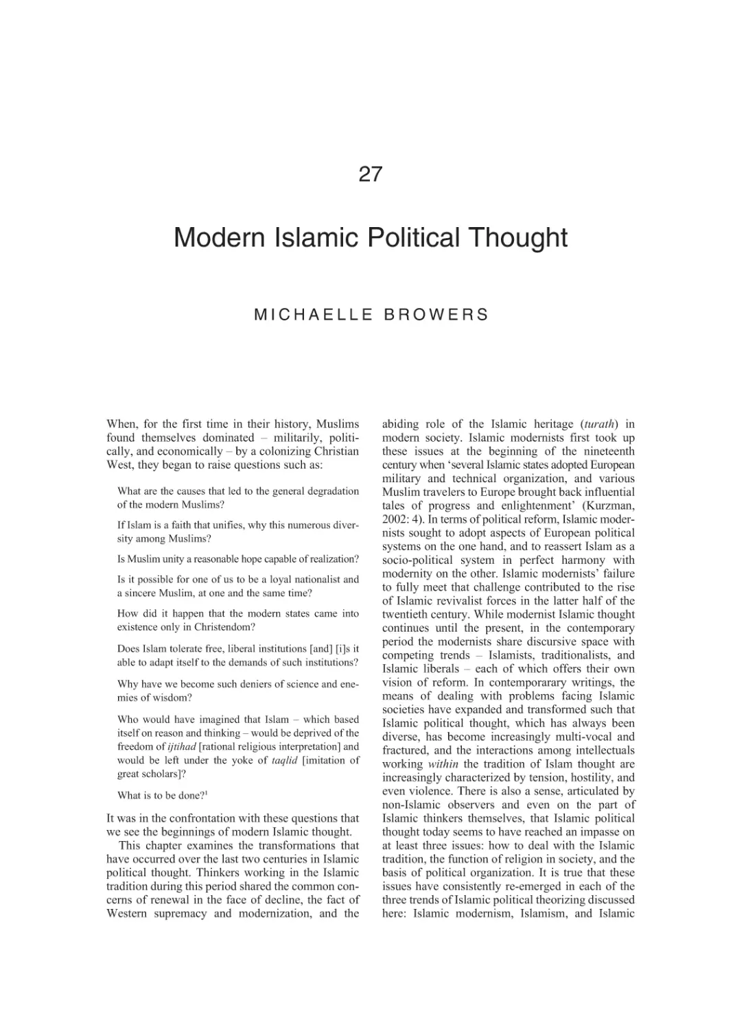 27 Modern Islamic Political Thought