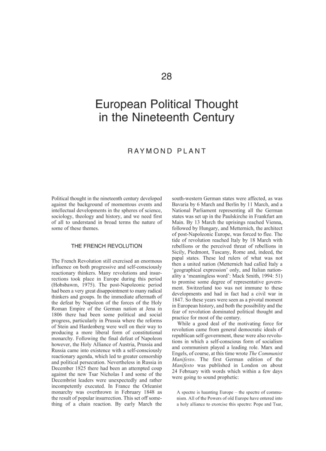 28 European Political Thought in the Nineteenth Century