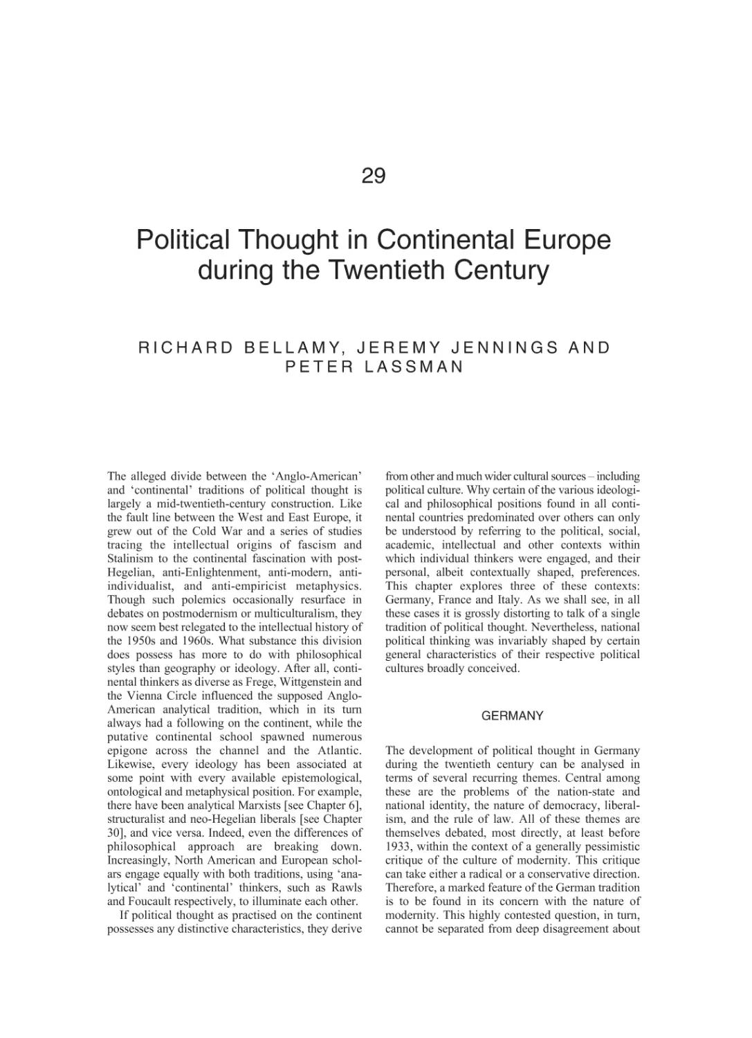 29 Political Thought in Continental Europe during the Twentieth Century