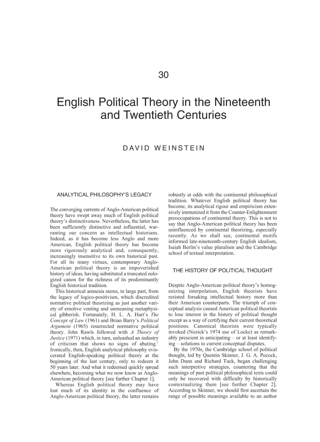 30 English Political Theory in the Nineteenth and Twentieth Centuries