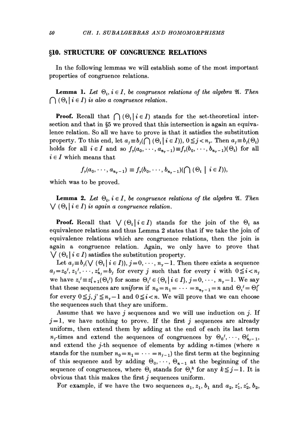 §10. Structure of Congruence Relations