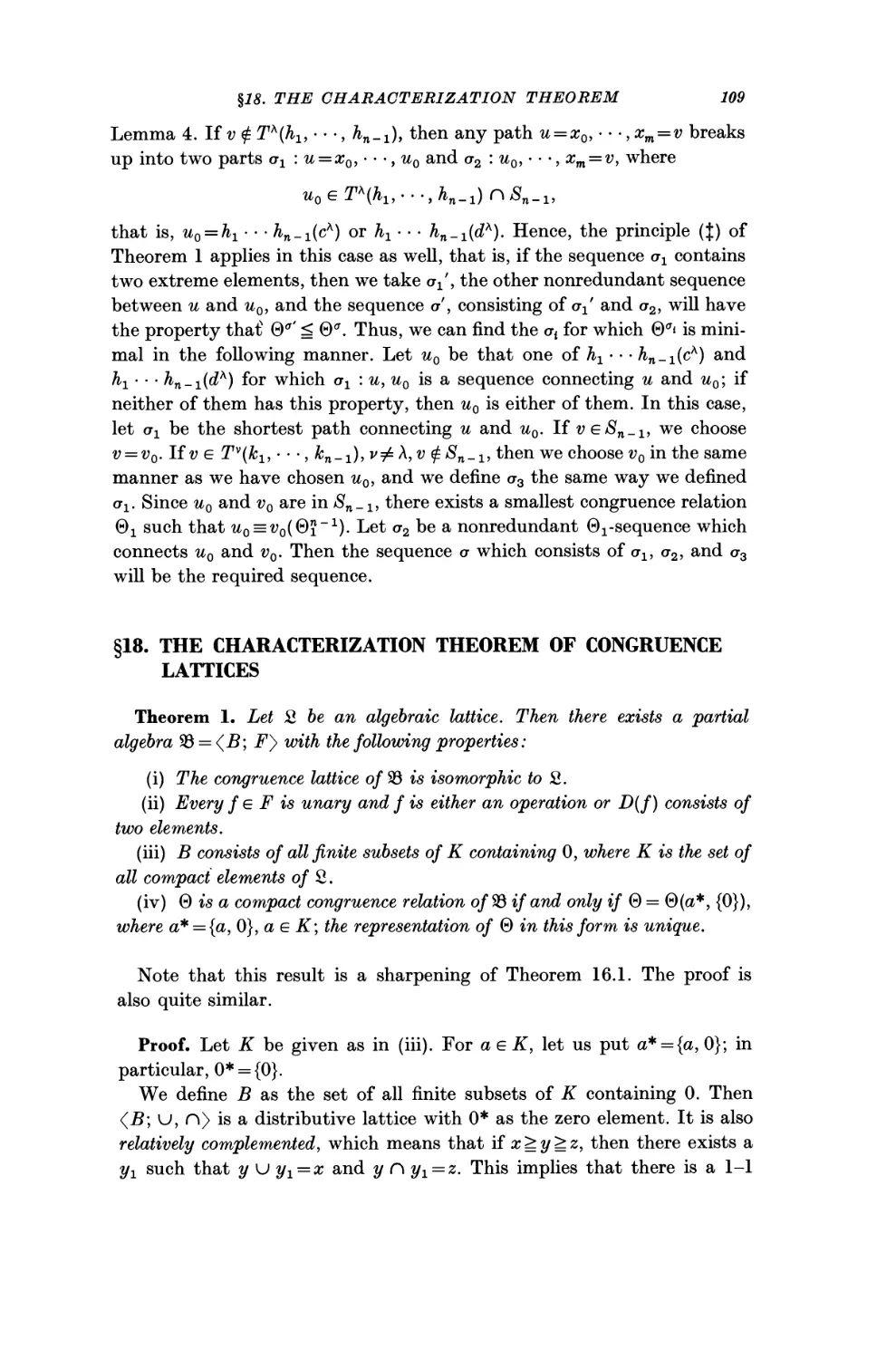 §18. The Characterization Theorem of Congruence Lattices
