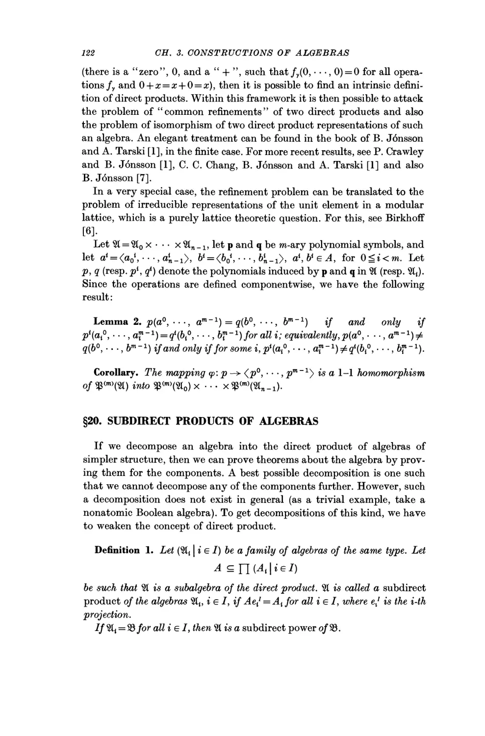 §20. Subdirect Products of Algebras