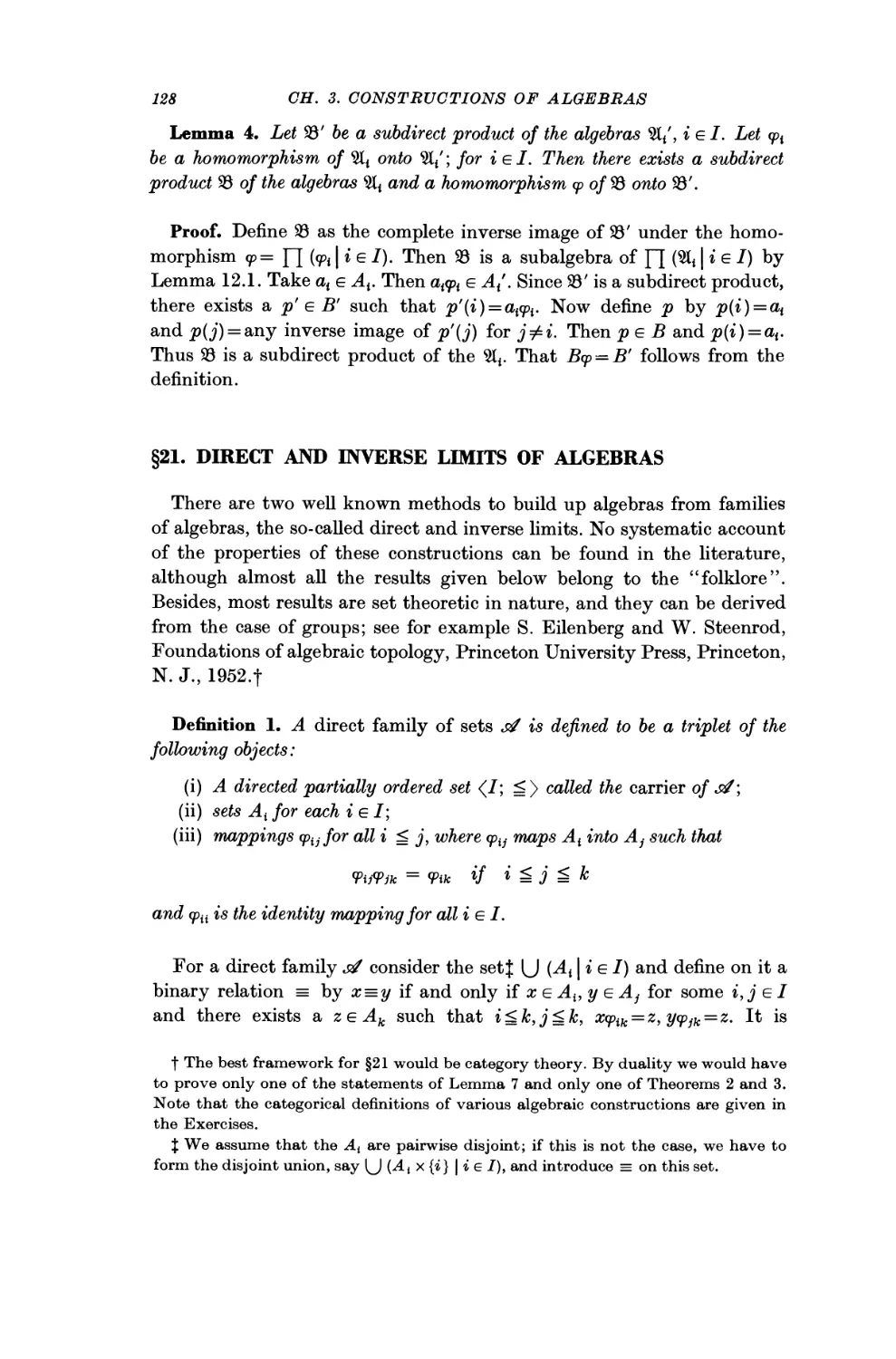 §21. Direct and Inverse Limits of Algebras