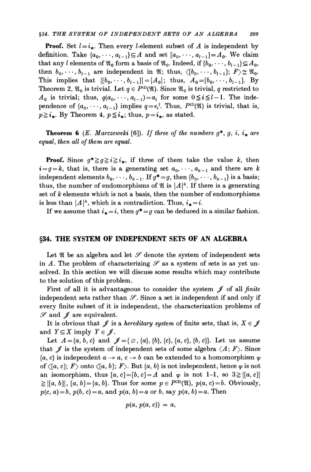 §34. The System of Independent Sets of an Algebra