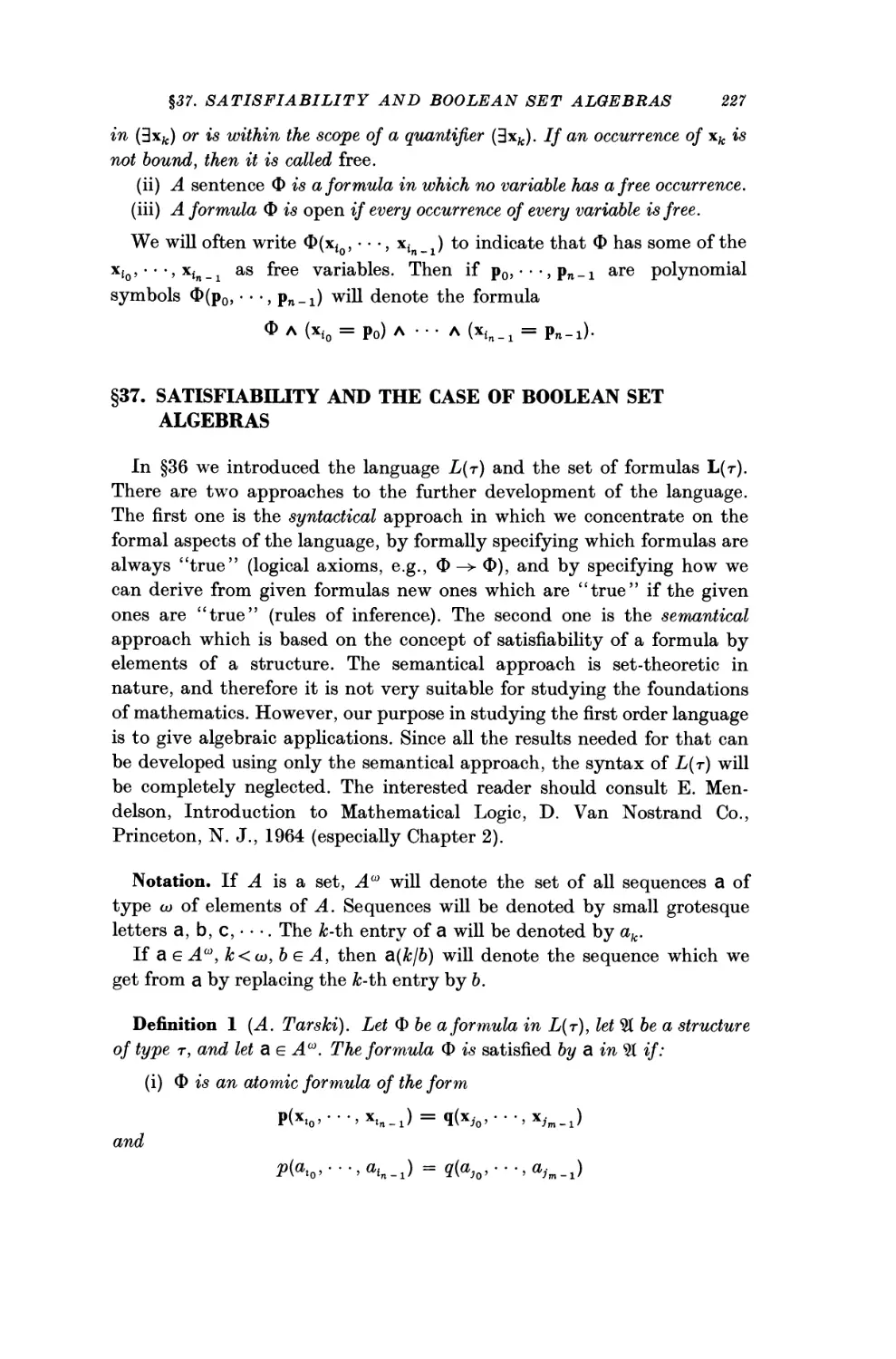 §37. Satisfiability and the Case of Boolean Set Algebras