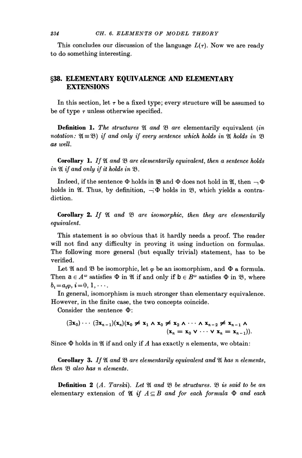 §38. Elementary Equivalence and Elementary Extensions