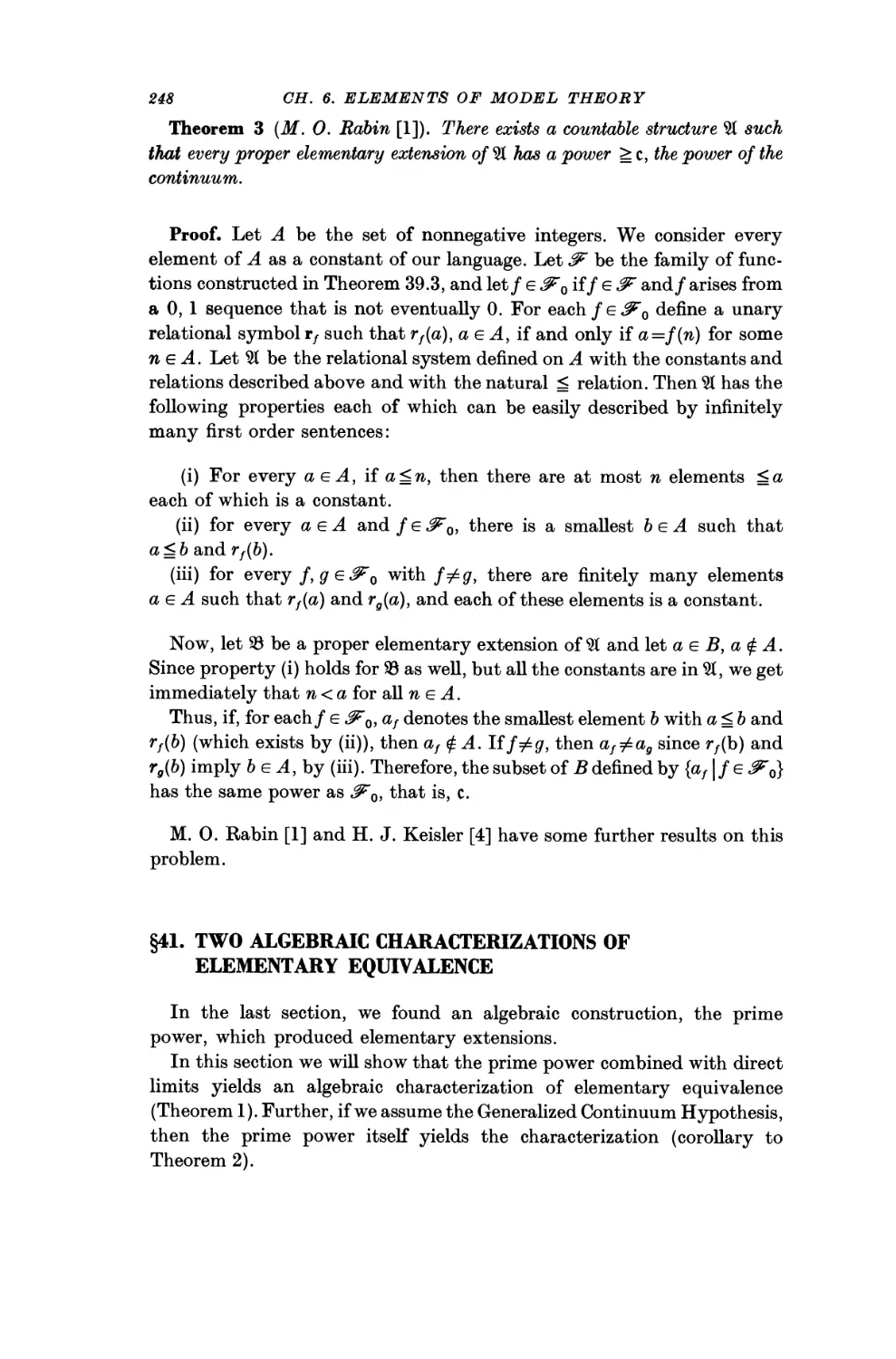 §41. Two Algebraic Characterizations of Elementary Equivalence
