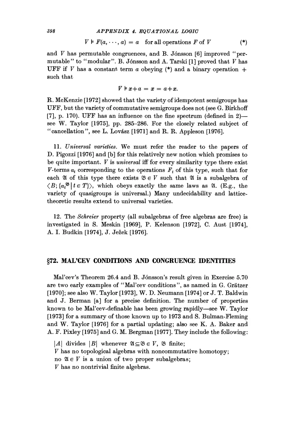 §72. Mal'cev Conditions and Congruence Identities