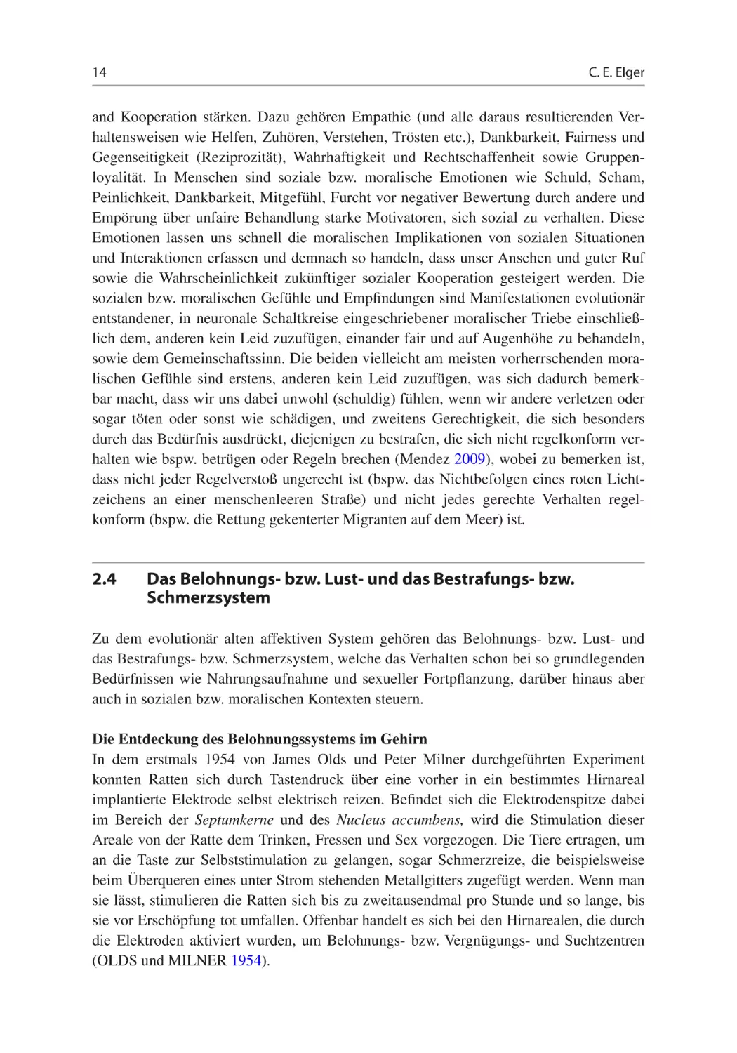 2.4	Das Belohnungs- bzw. Lust- und das Bestrafungs- bzw. Schmerzsystem