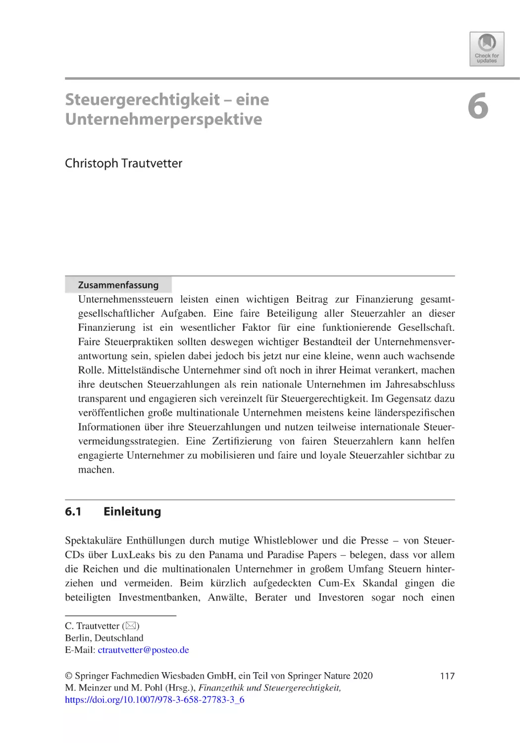 6 Steuergerechtigkeit – eine Unternehmerperspektive
Zusammenfassung
6.1	Einleitung