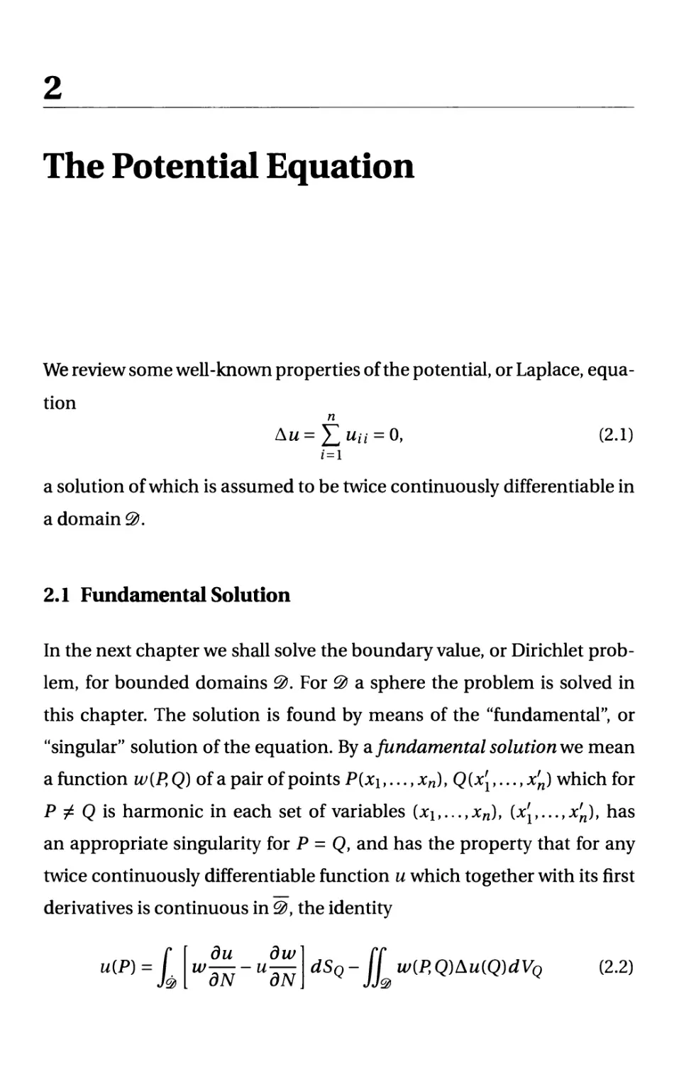 2. The Potential Equation
2.1 Fundamental Solution