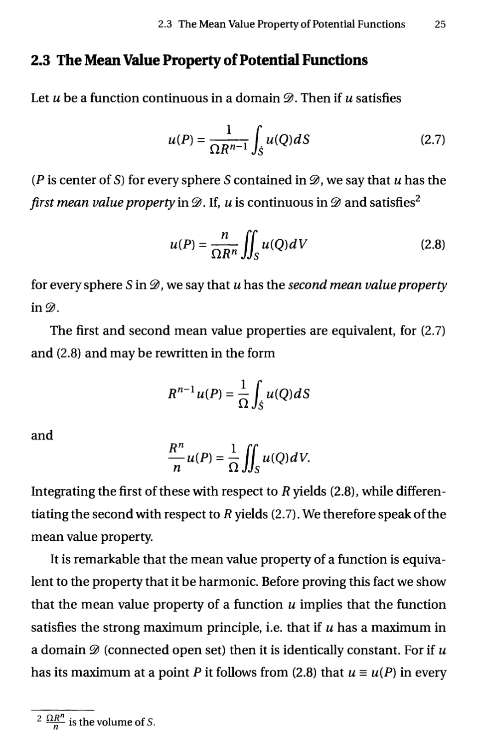 2.3 The Mean Value Property of Potential Functions