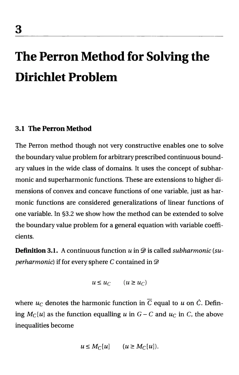 3. The Perron Method for Solving the Dirichlet Problem
3.1 The Perron Method