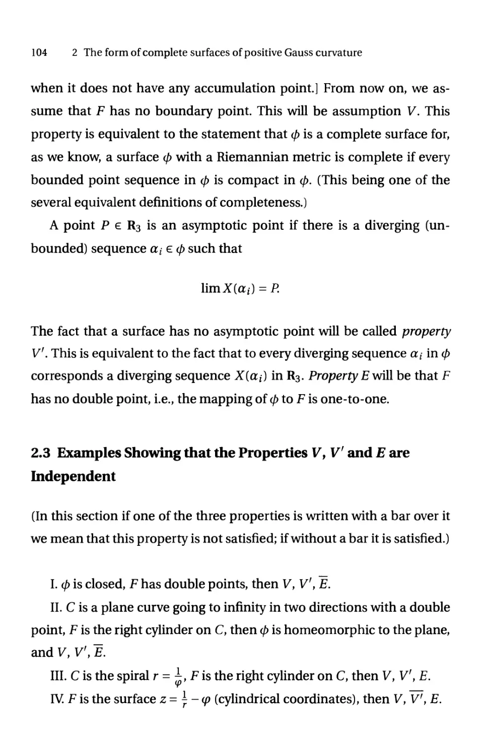 2.3 Examples Showing that the Properties V, V' and E are Independent