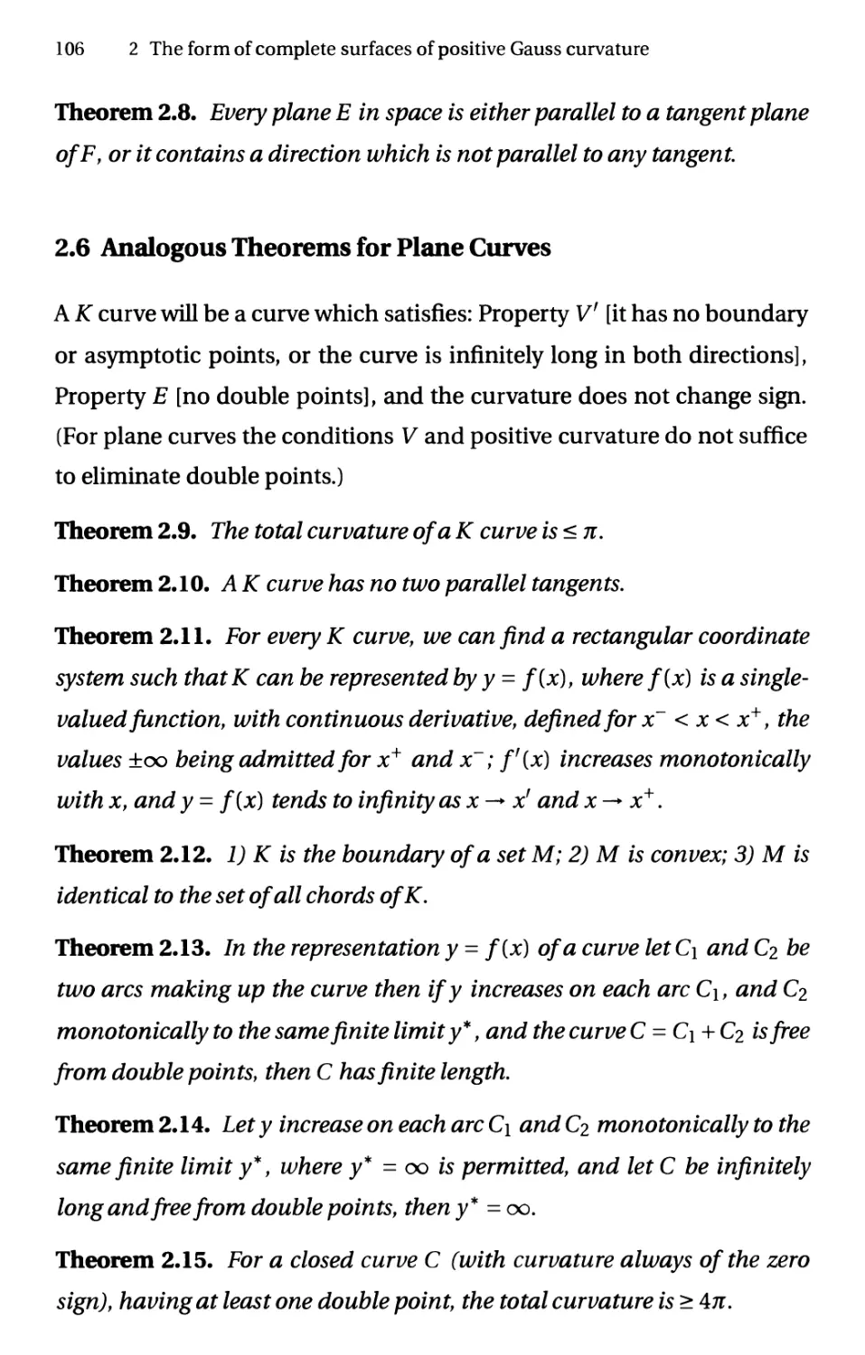 2.6 Analogous Theorems for Plane Curves