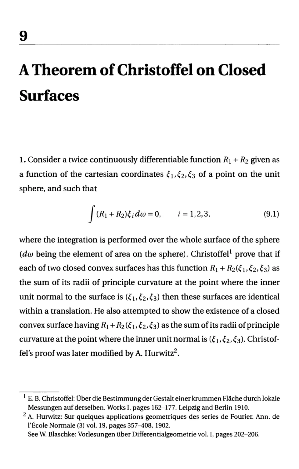 9. A Theorem of Christoffel on Closed Surfaces