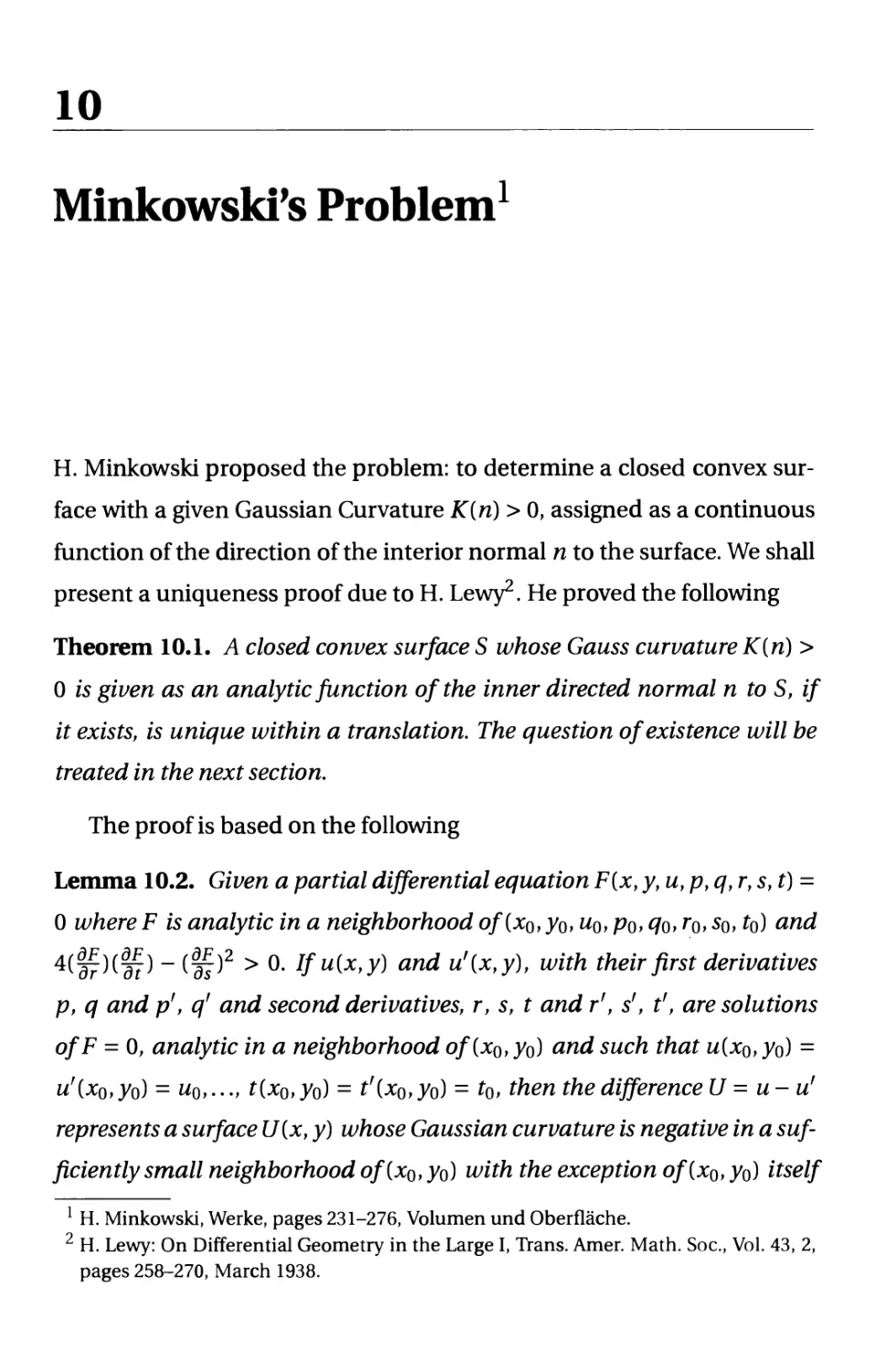 10. Minkowski's Problem