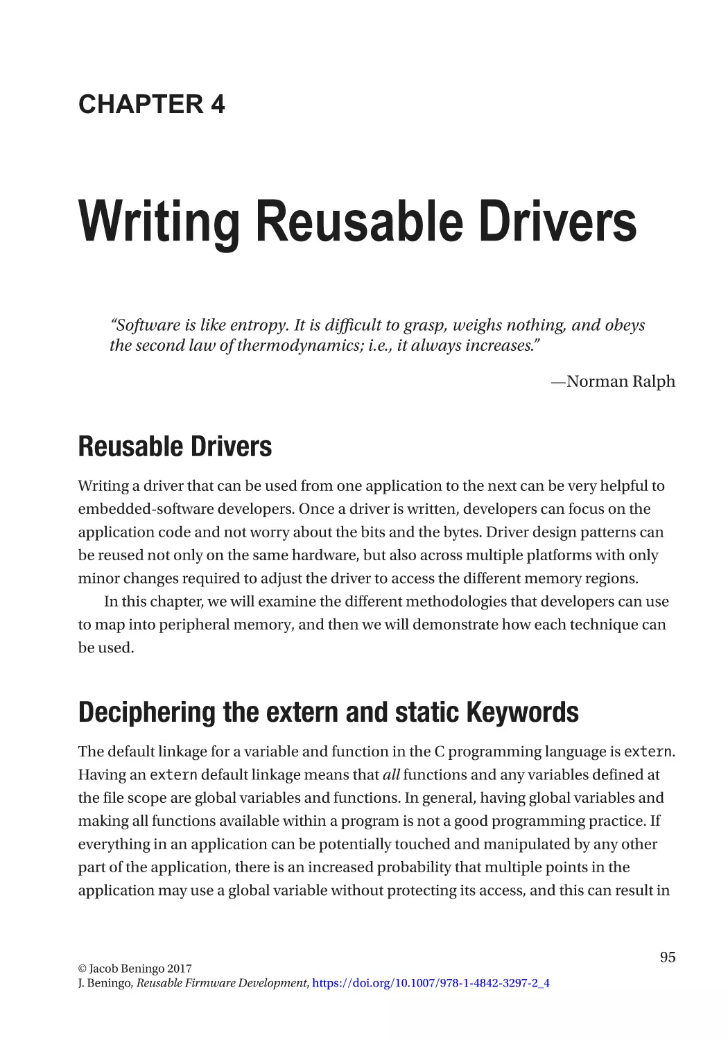 Chapter 4
Reusable Drivers
Deciphering the extern and static Keywords