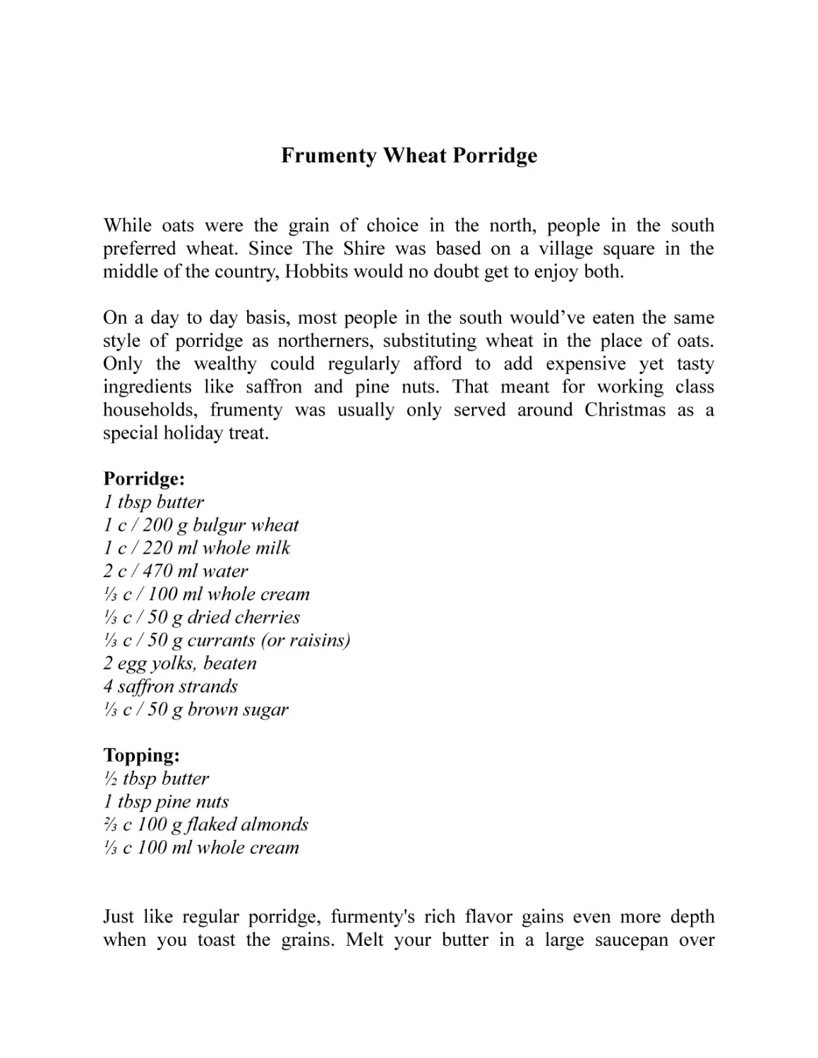 Frumenty Wheat Porridge