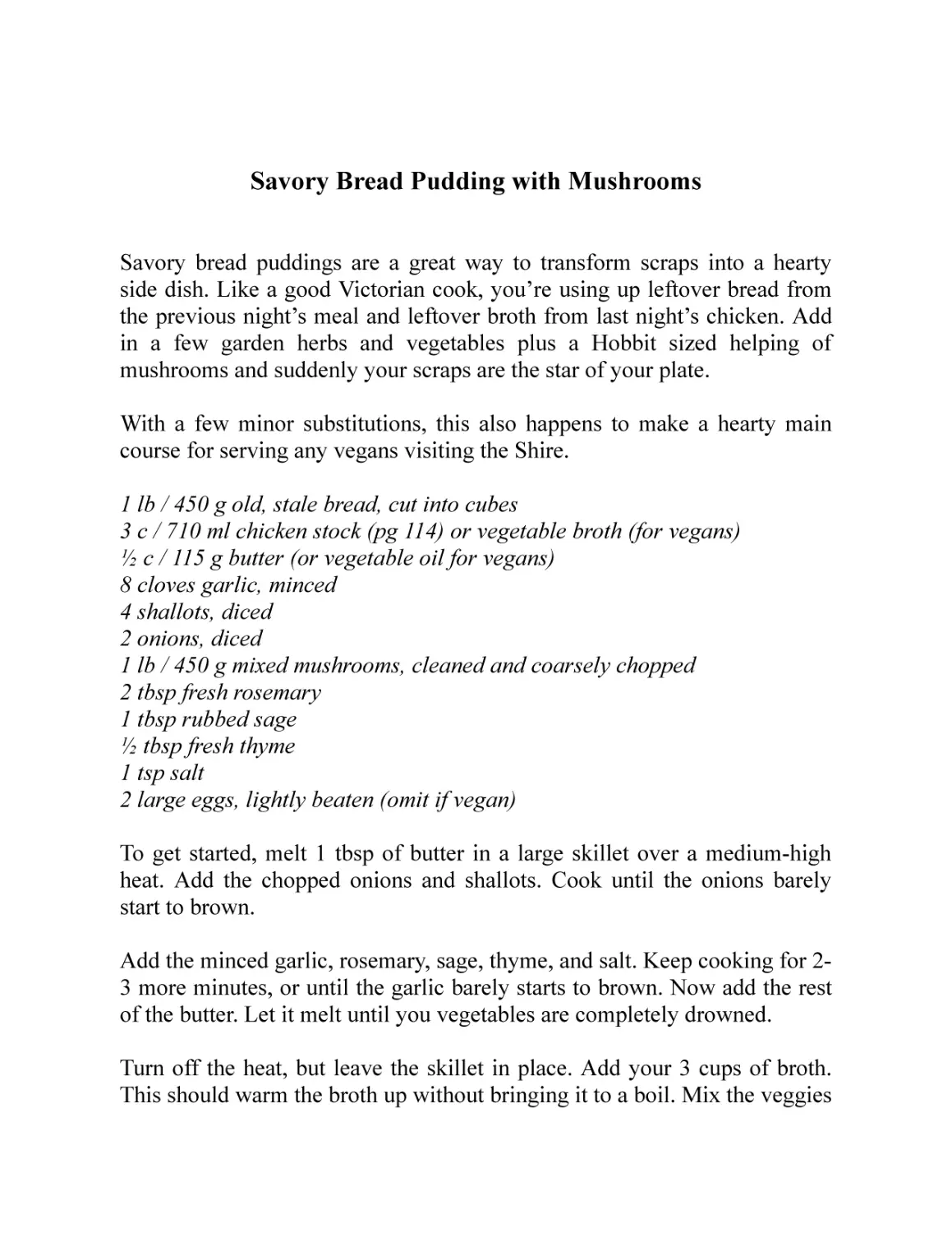 Savory Bread Pudding with Mushrooms