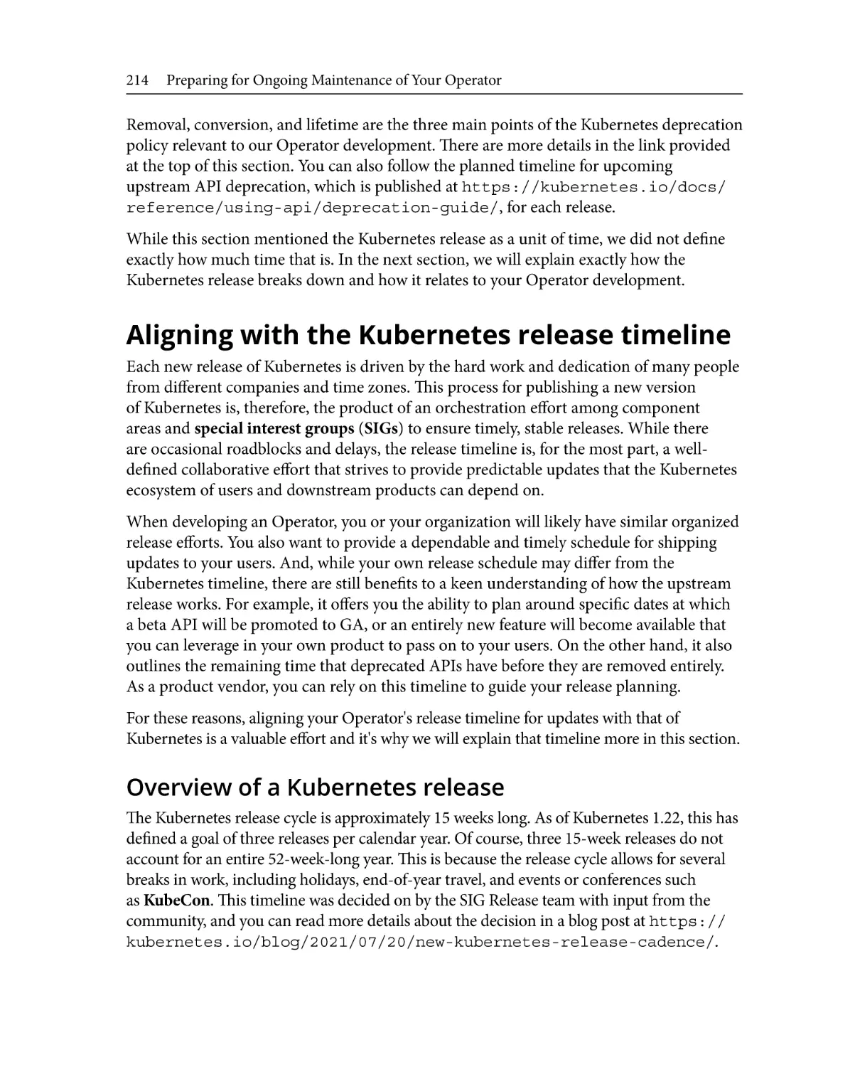 Aligning with the Kubernetes release timeline
Overview of a Kubernetes release