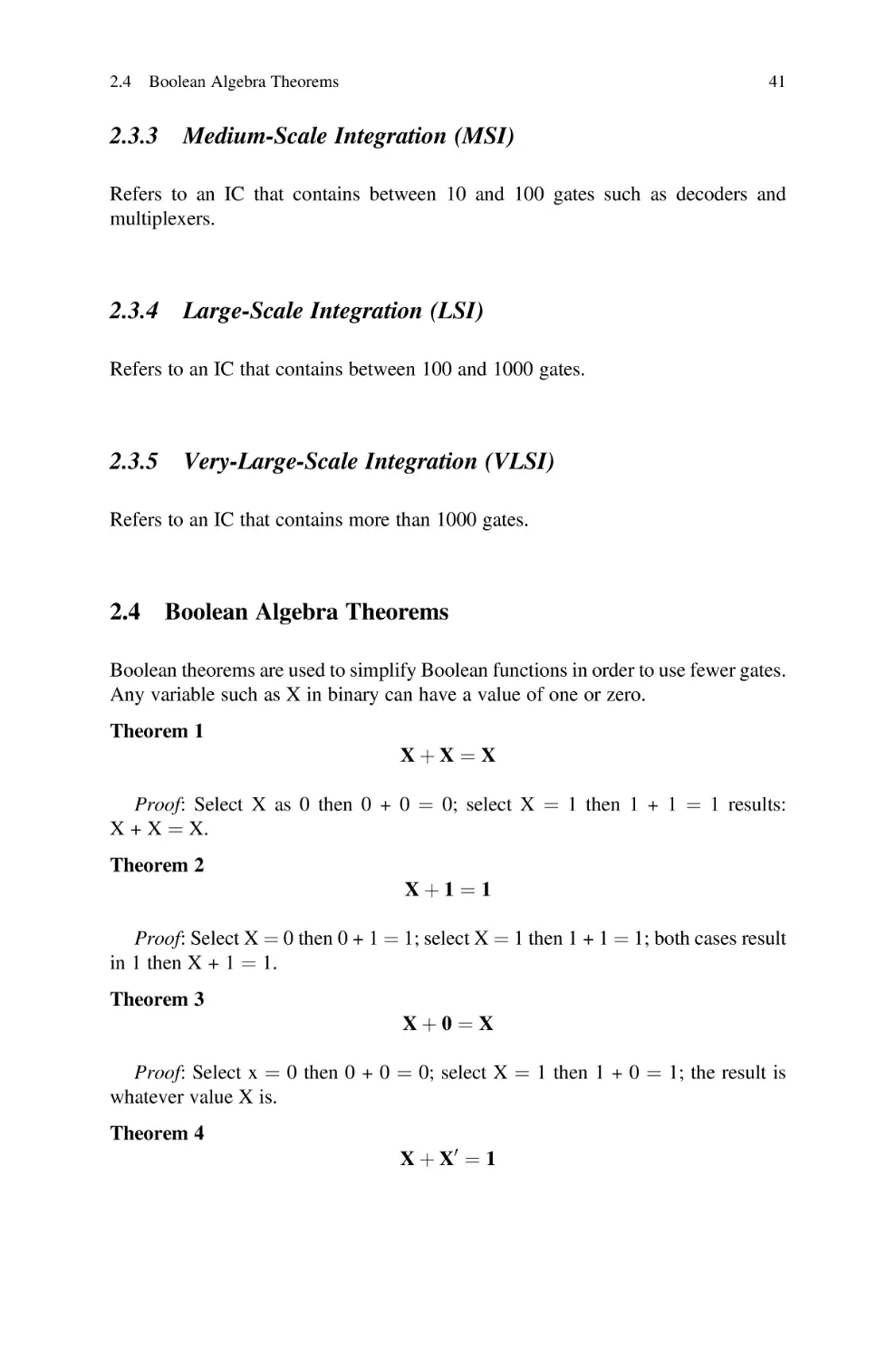 2.3.3 Medium-Scale Integration (MSI)
2.3.4 Large-Scale Integration (LSI)
2.3.5 Very-Large-Scale Integration (VLSI)
2.4 Boolean Algebra Theorems